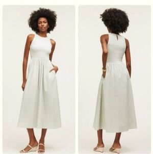 Madewell The Melody Smocked Midi Dress Striped, NWT Green White NP125